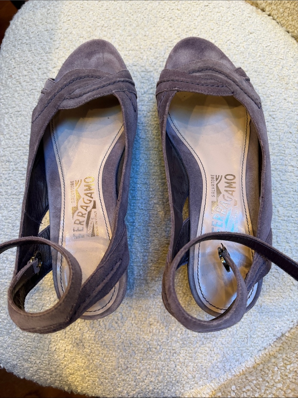 Salvatore Ferragamo Purple Suede Open-Toe Ankle-Strap Heels worn only once